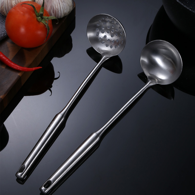 Soup spoon household long handle large size serving soup stainless steel thickened porridge spoon hot pot spoon slotted spoon small set