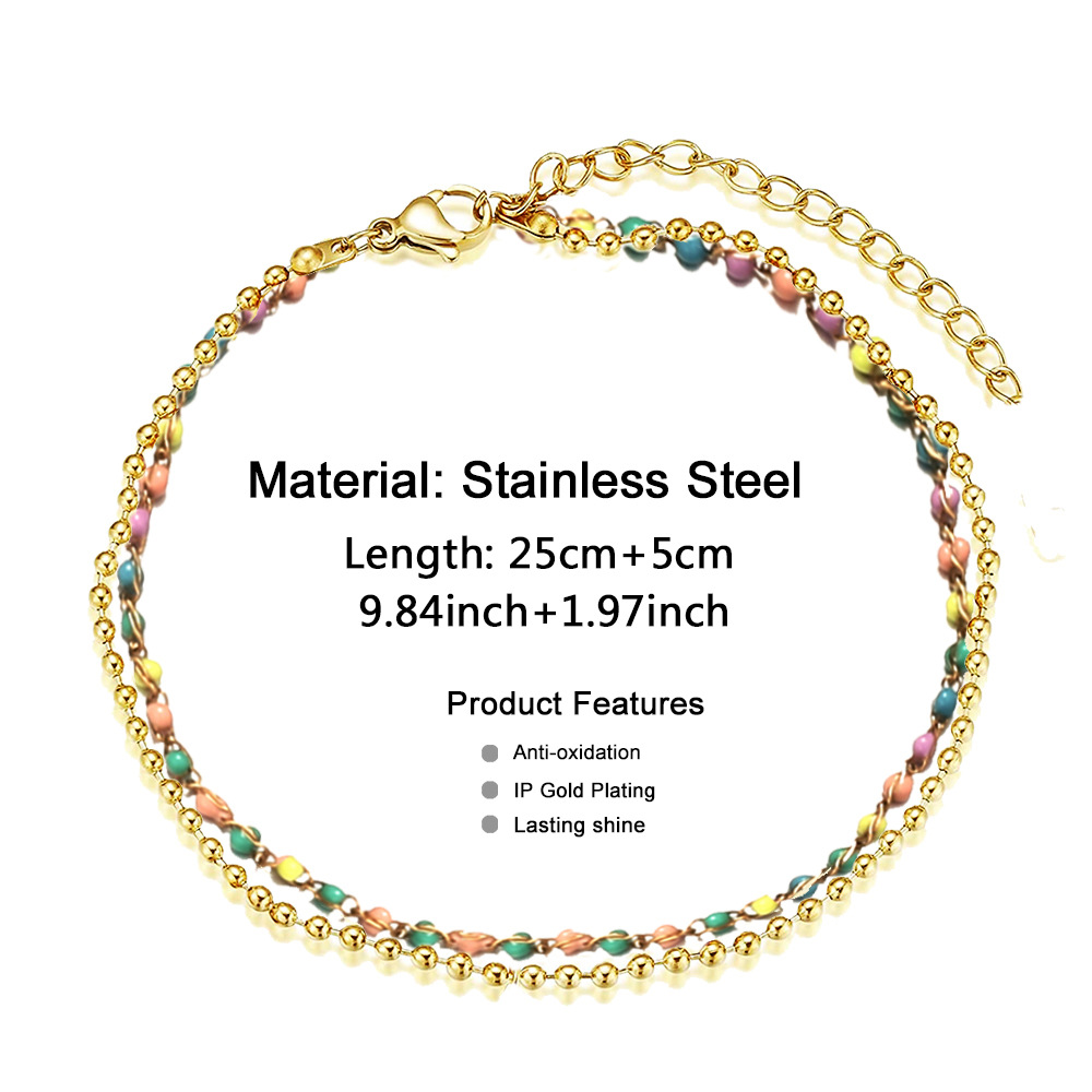 Japanese and Korean exquisite versatile stainless steel bead chain, seed bead chain, double-layer sexy anklet