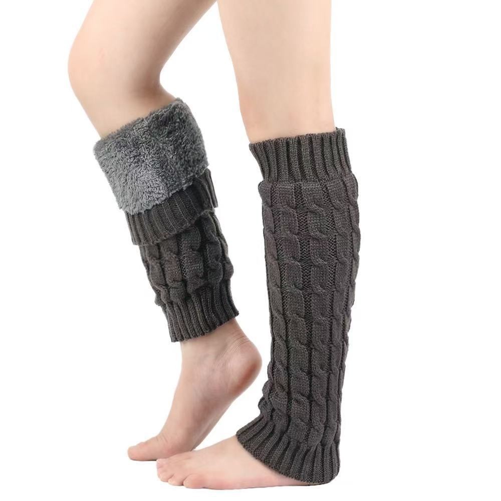 Autumn Winter Knit Cable Pattern Stacked Socks Cuff Women's Fleece Lined Foot Warmers Jacquard High Tube Thick Warm Leg Warmers