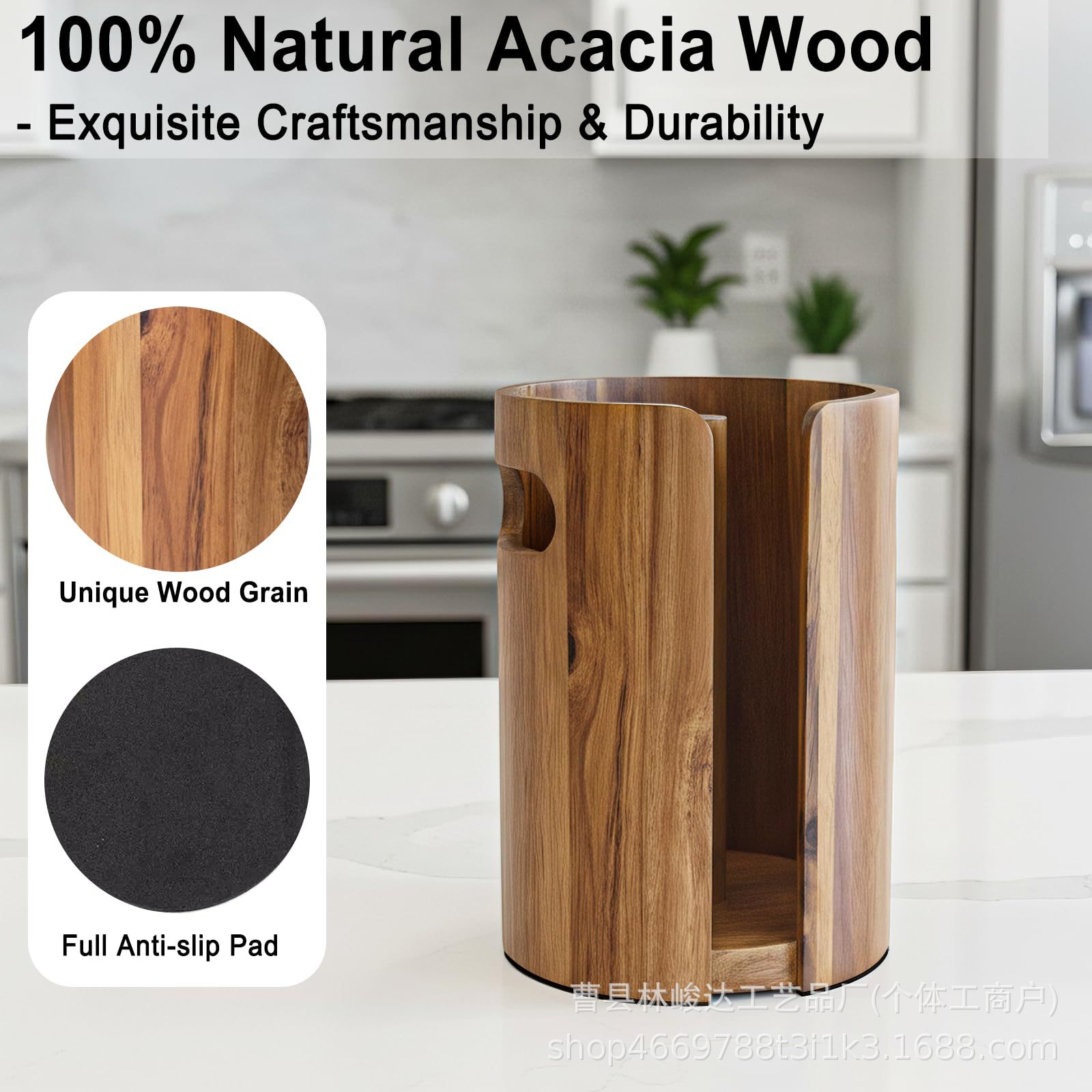 New kitchen countertop paper towel rack, wooden household tissue storage rack, multifunctional rotatable handle paper towel holder