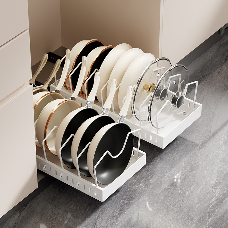 Adjustable pot storage rack kitchen pot rack shelf cabinet counter dish rack household pot lid rack pull-out