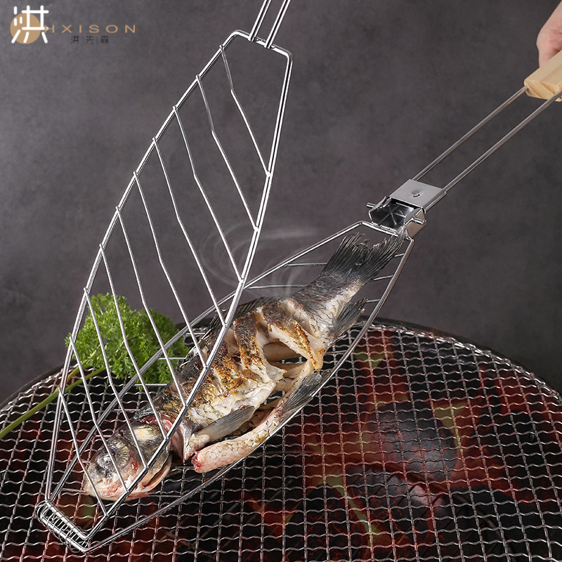 Grilled fish clip, detachable bbq grill net, household multifunctional burger clip, grilled fish clip, heat-resistant barbecue clip tool, thickened