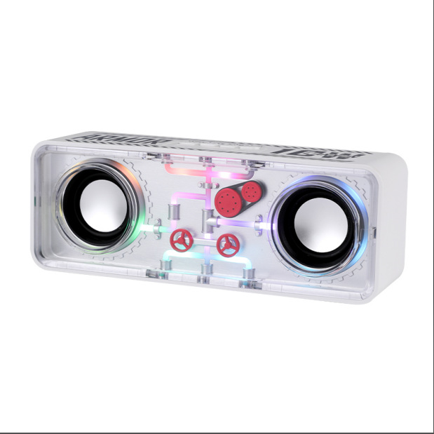 Dual Speaker Mecha Transparent Mecha Wireless Bluetooth Speaker Wind Colorful Light Mini Speaker Bass Diaphragm Sound Gift Audio