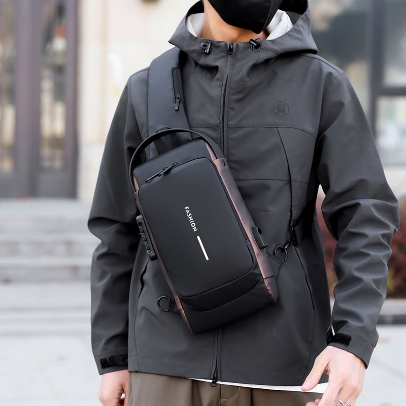 Men's chest bag with combination lock, anti-theft men's shoulder bag, customizable crossbody bag, waist bag, business handbag small