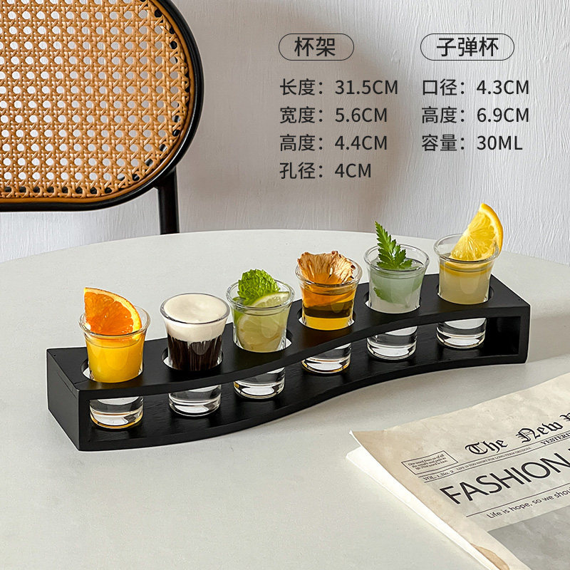 Bamboo liquor glass rack household spirits glass glass rack shot glass small wine glass combination rack barware set