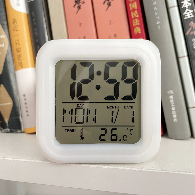 LED Colorful Changing Square Clock Student Children Temperature Night Light Electronic Alarm Clock Colorful Clock