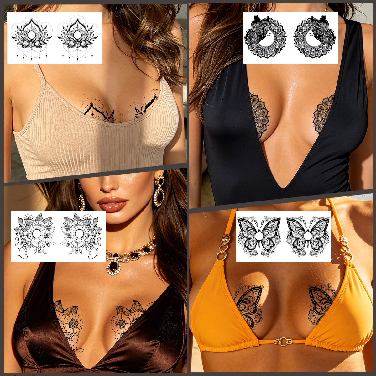 New 10 Pieces Sexy Chest Sticker Nipple Temporary Tattoo Sticker Mandala and Butterfly Tattoo Sticker Paper