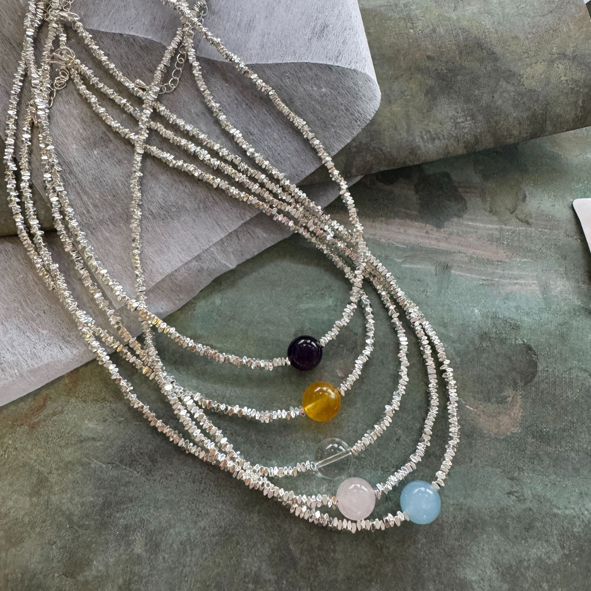Yuanyou irregular crushed silver Shijia pearl necklace rose drop glaze collarbone chain