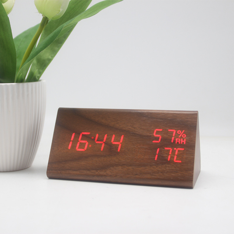 New Temperature and Humidity Multifunctional Silent Alarm Clock LED Wooden Clock Student Gift Electronic Clock