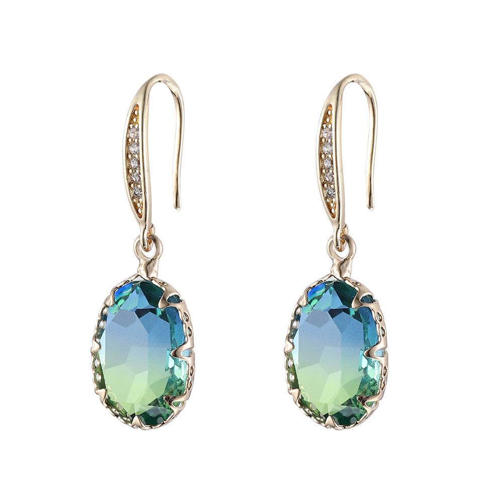 Geometric Jewelry Dazzling Oval Gemstone Earrings Ear Cuff Set with Zircon Super Fairy Tourmaline Earrings