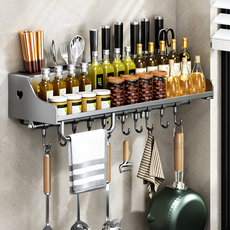 No-Drill Kitchen Storage Rack Multifunctional Household Wall-Mounted Seasoning Chopstick Knife Rack Complete Set Storage Rack