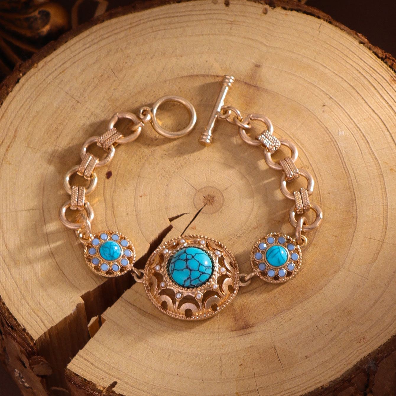 Original Design Wind Accessories Stone Round Metal Chain Bracelet Women