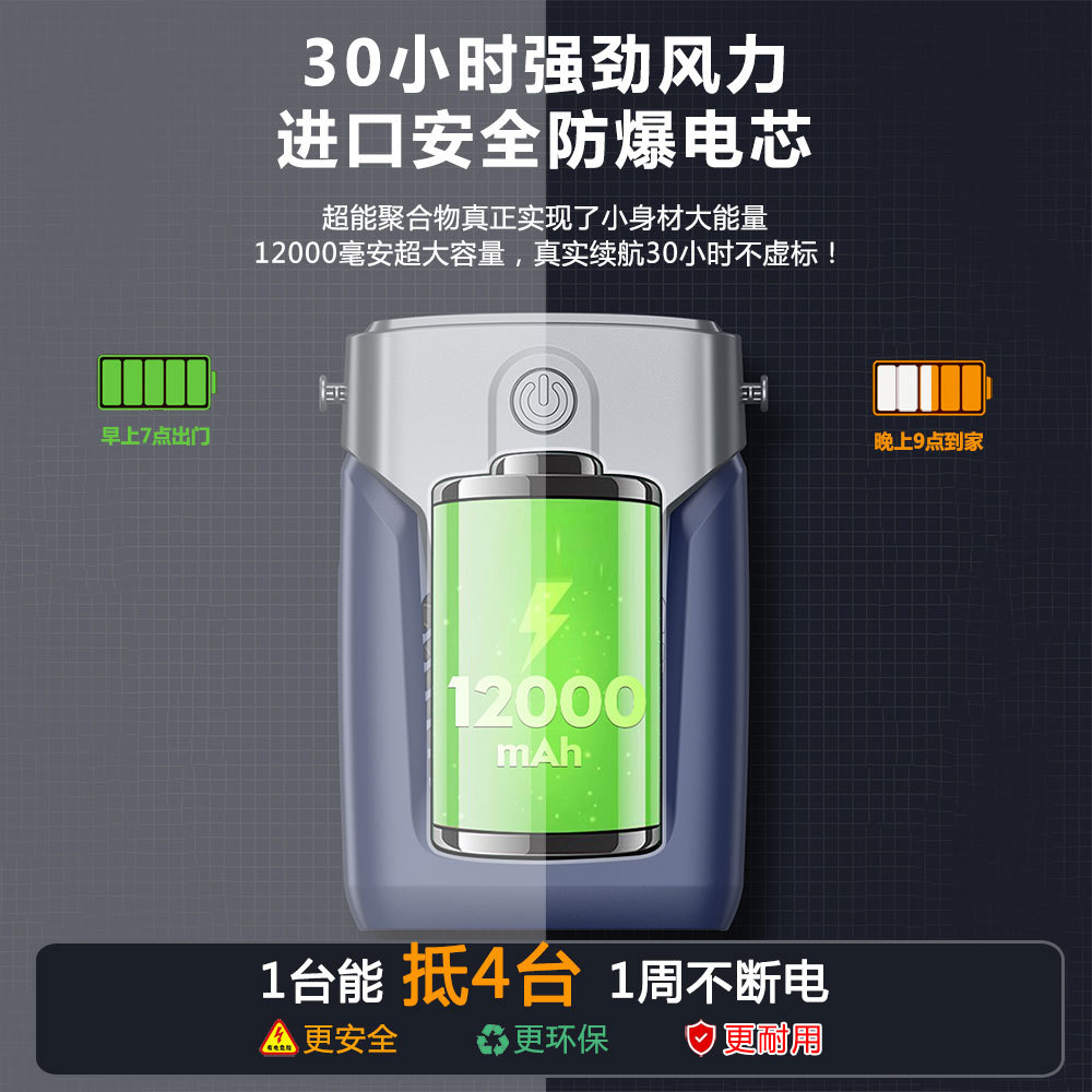 12000 Large Capacity Waist Fan Portable Outdoor Mini Waist Air Conditioner Charging Waist Fan