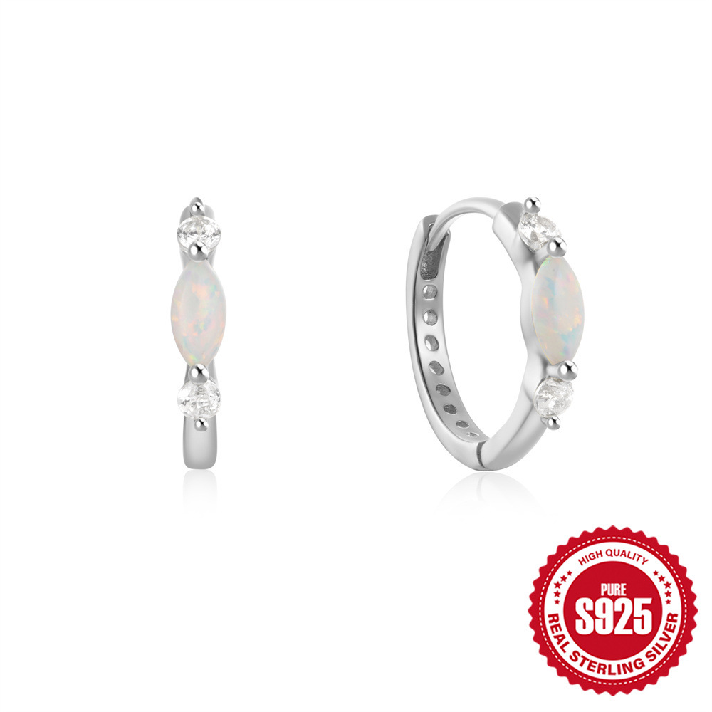 New S925 sterling silver round micro-set zirconia opal ear hoop ear buckle earring earring