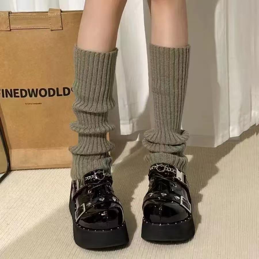 条纹堆堆袜【灰色】