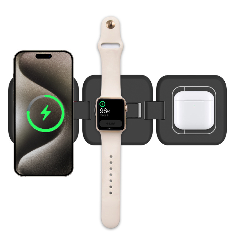 Magnetic wireless charger fast charging stand multifunctional foldable three-in-one wireless charger