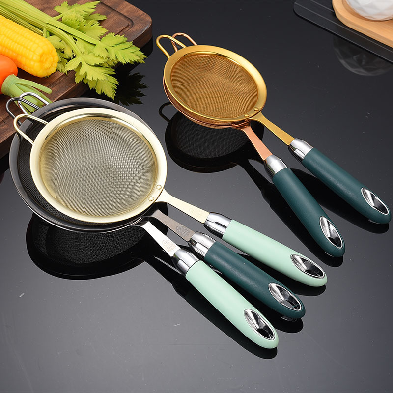 Home Kitchen Strainer Fine Mesh 304 Stainless Steel Filter Net Scoop Flour Soy Milk Dense Mesh Sieve Large Skimmer