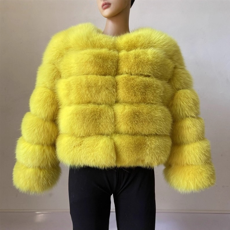 Fur imitation fox fur faux fur jacket women's short long sleeve faux fur artificial fur jacket