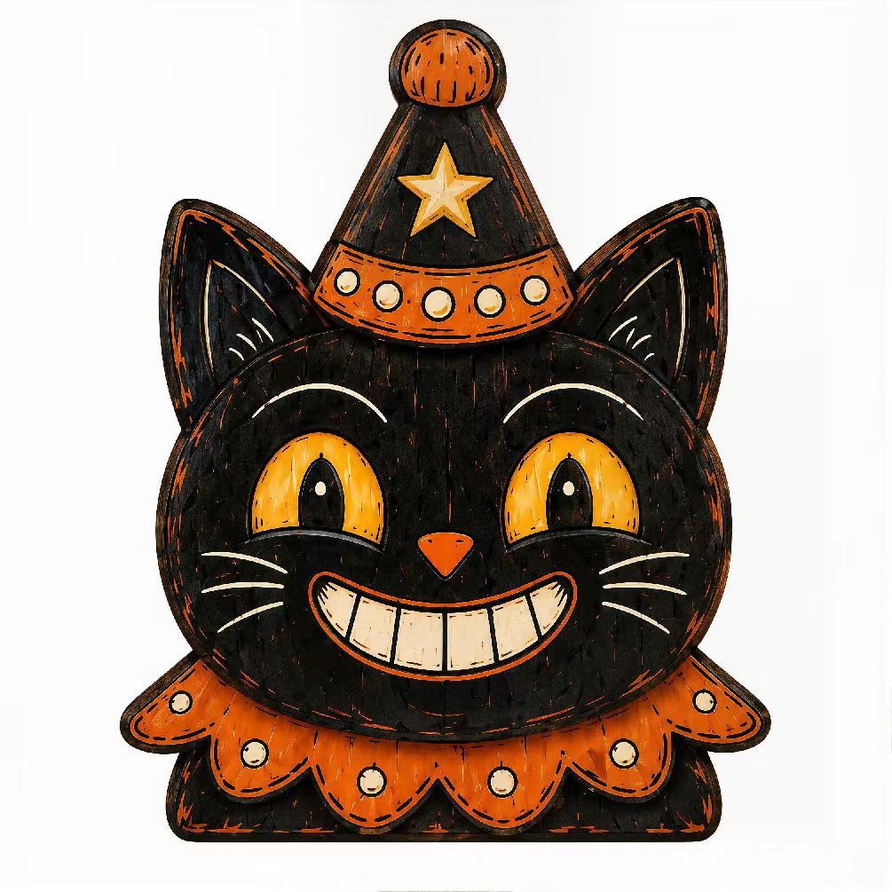 Halloween Wooden Ornament Ghost Pumpkin Black Cat Owl Layered Tray Decoration Wooden Craft Ornament