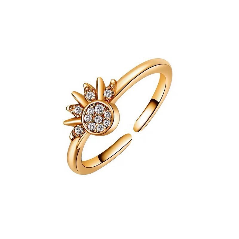 Sun and Moon Overlapping Open Ring with New Diamond-like Ring Design Combination Ring