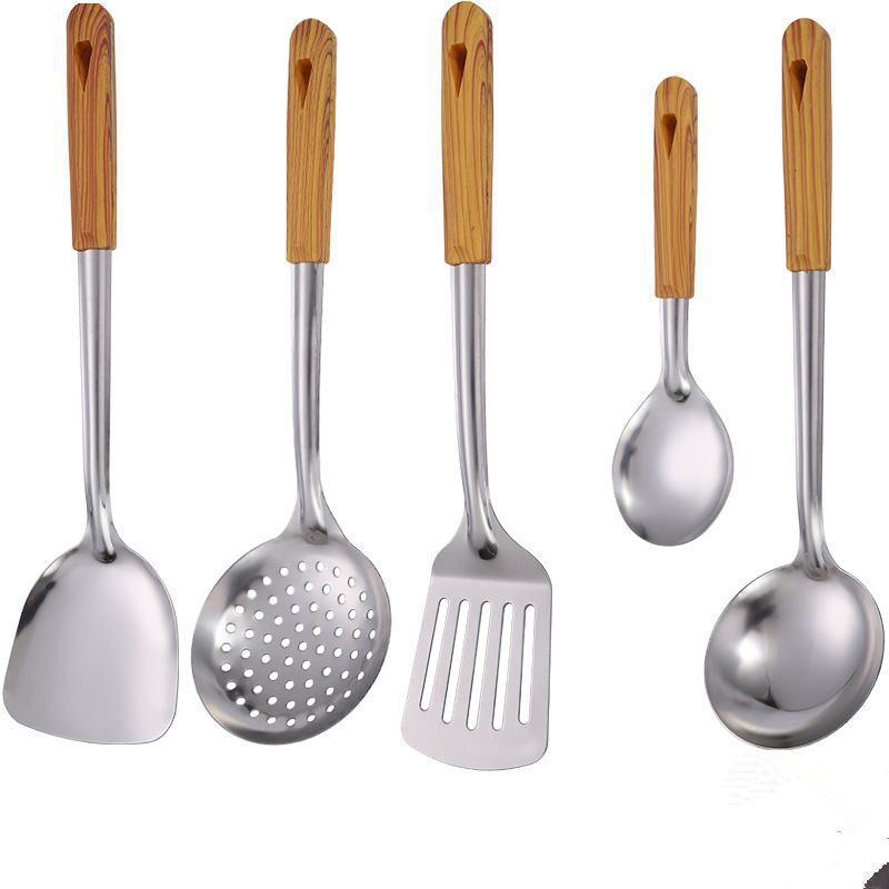 Stainless steel kitchen utensil set, non-scalding spoon, full set household spoon, stir-fry spatula, kitchen spatula, slotted spoon, soup spoon