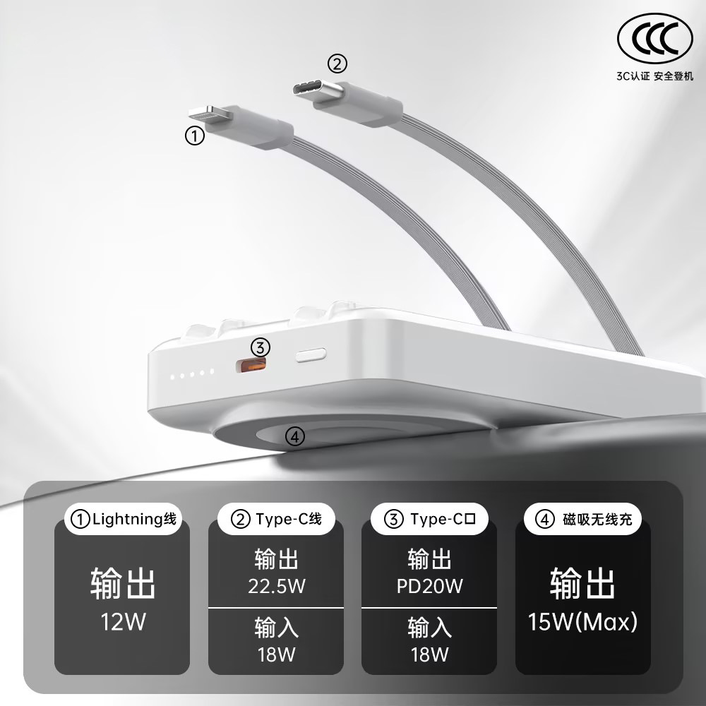 10000mAh bracket magnetic wireless charging power bank with 3C certification, suitable for Apple and Android ultra-thin mobile power supply