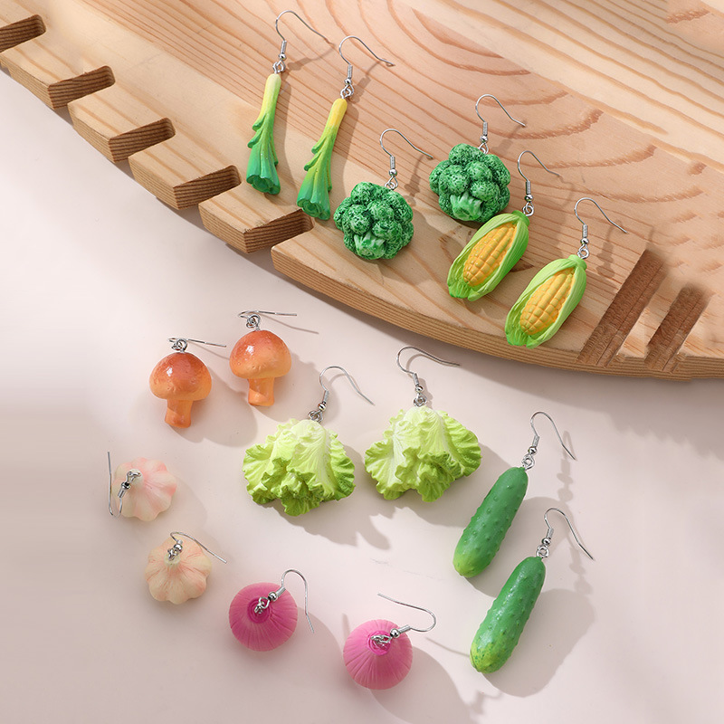 EZ5478 Vegetable Earrings Lettuce Broccoli Green Series Seasonal Vegetable Pendant Women's Ear Accessories