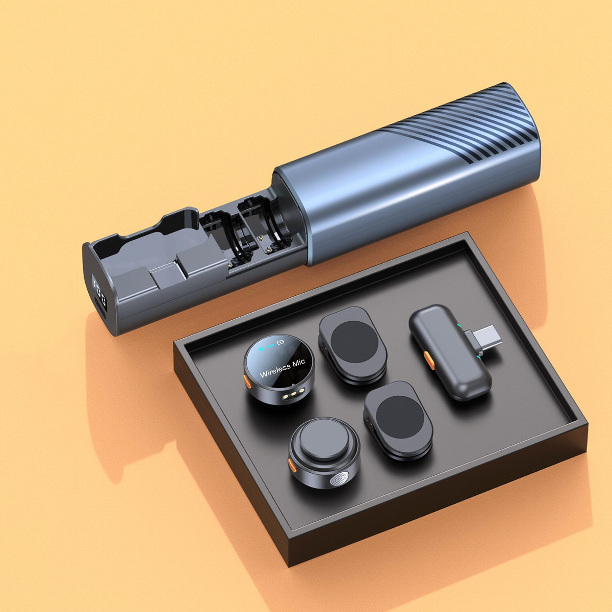 New 2025 Wireless Lavalier Microphone Round Mic Pull-Out Drawer Recording Noise Reduction Mic Live Streaming Microphone