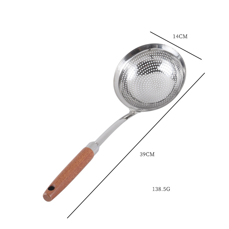 304 stainless steel beech wood handle large slotted spoon long handle hot pot frying skimmer/large size draining filter large slotted spoon kitchenware