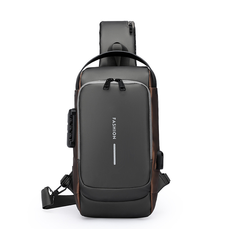 Men's motorcycle password lock anti-theft chest bag shoulder bag cycling backpack multifunctional USB crossbody bag
