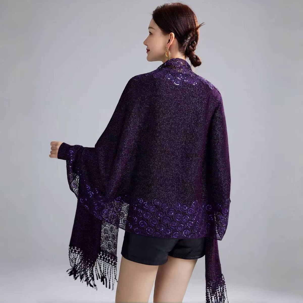 Spring Autumn Wedding Mother-in-law Happy Mother-in-law Cheongsam Shawl Embroidery Outer Wear Tassel Cape Cape Coat 1151#