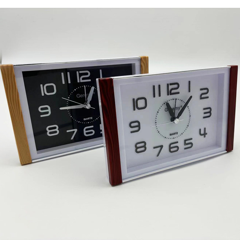 Factory Price Simple Square Large Alarm Clock Silent 3D Large Digital Scale Fake Wood Grain Frame
