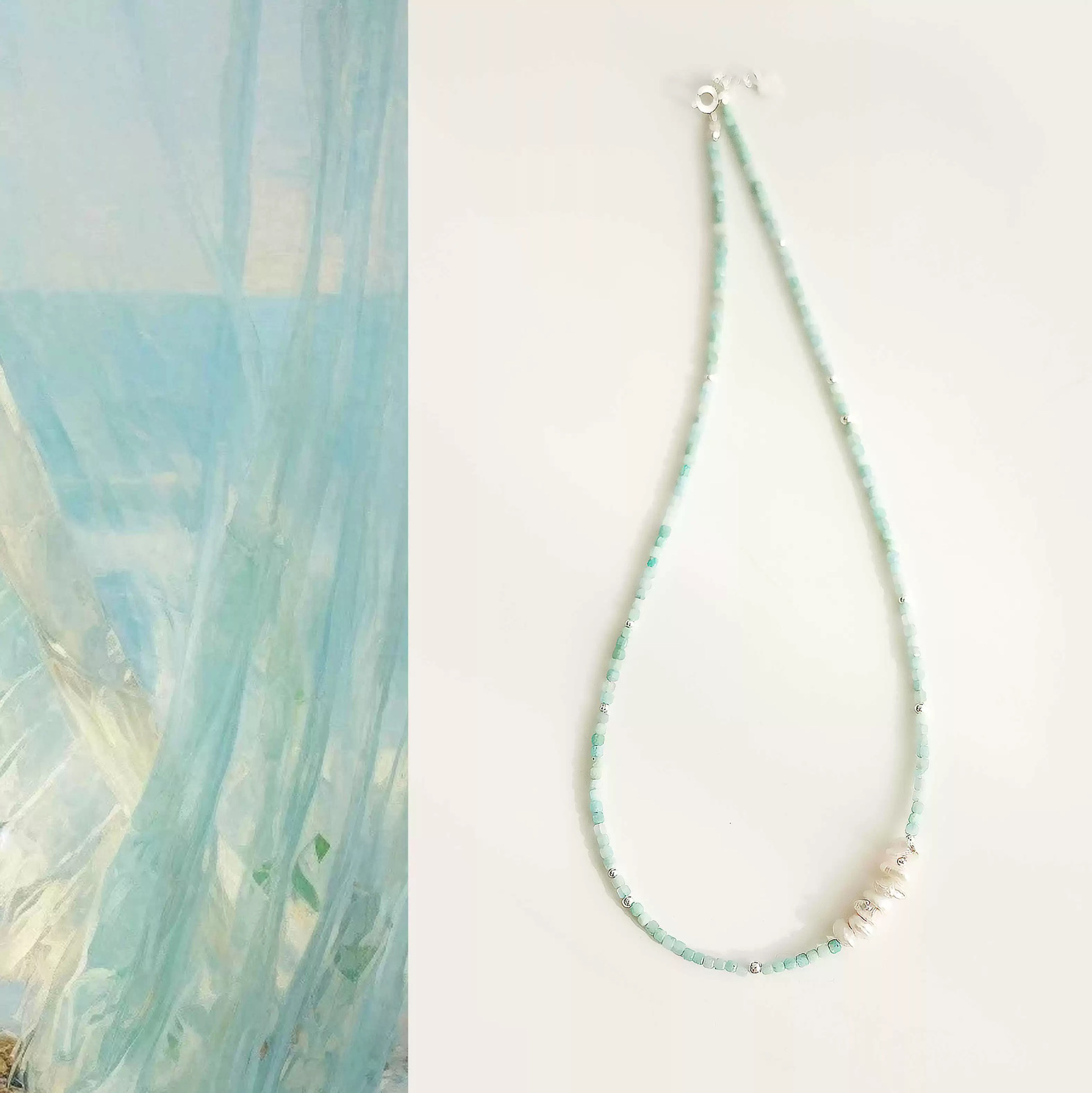 Chinese-style new Chinese-style amazonite petal pearl necklace for women, collarbone chain, dopamine small fresh ethnic style neck chain