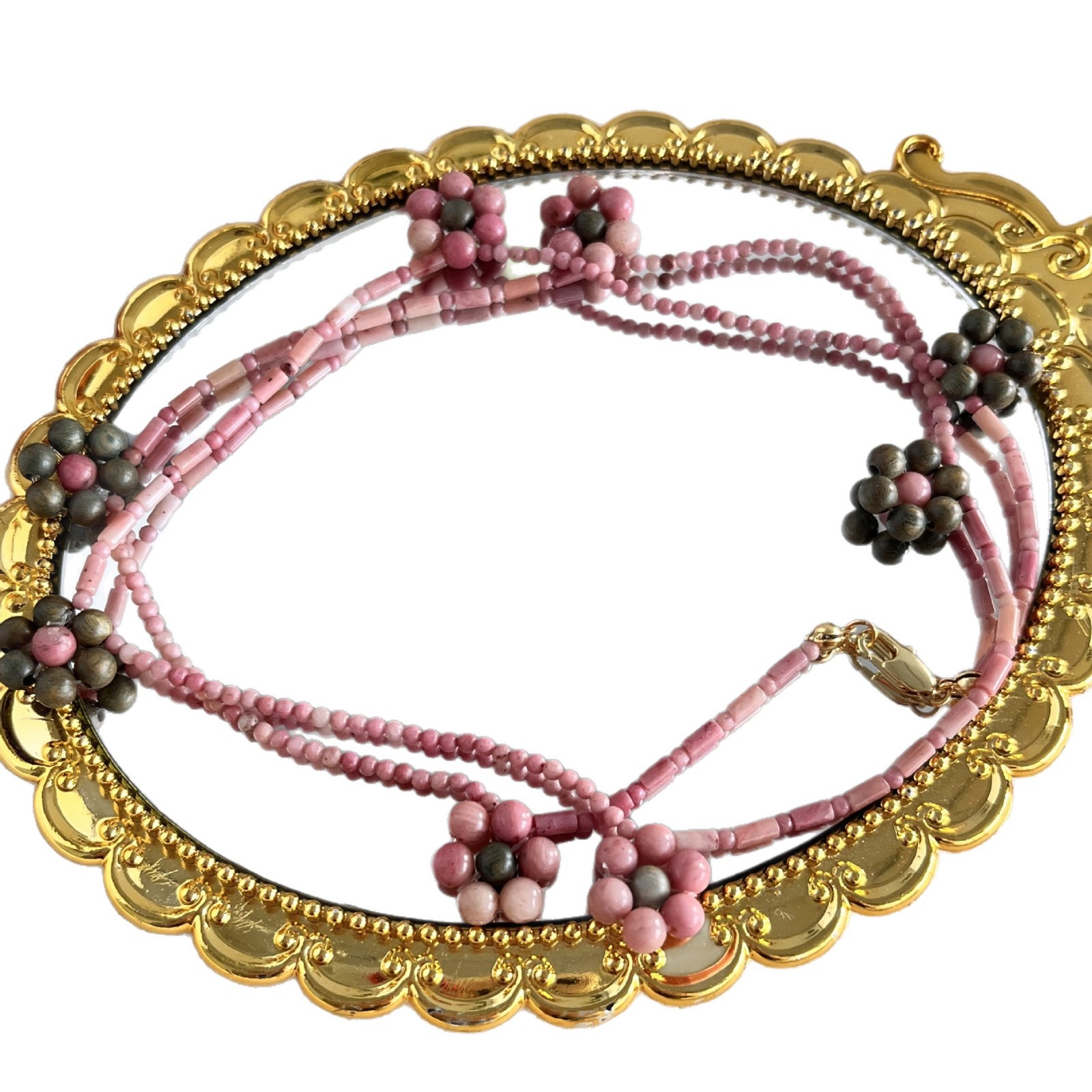 Spring Summer New Natural Agarwood Rhodochrosite Cherry Blossom Small Flower Pendant Choker Chain Sweater Chain