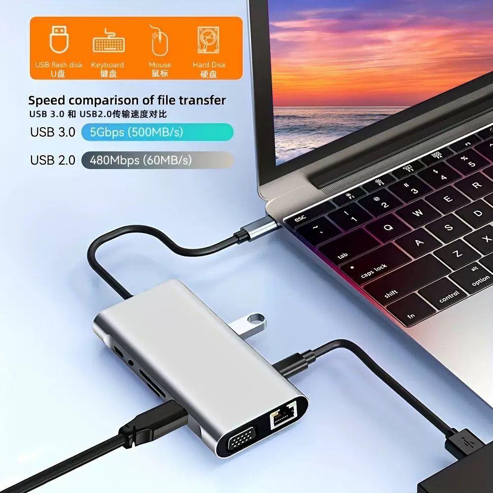11-in-1 Docking Station Multi-function Hub Type-C Converter USB Multi-function Docking Station