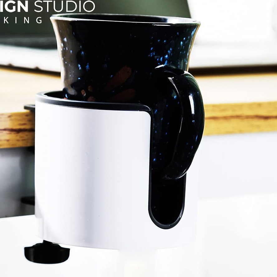 2023 360-degree rotating metal cup holder, 2-in-1 no-drill folding stand headphone hanger