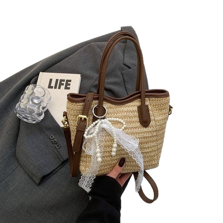 Popular Large-Capacity Straw Woven Bucket Bag for Women 2025 New Beach Vacation Commute Single-Shoulder Crossbody Bag