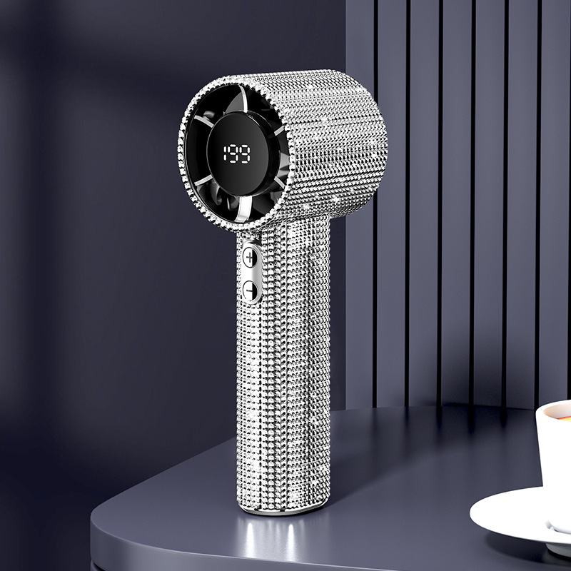 New S5 Diamond Handheld Small Fan 199 Gear Digital Display High Speed Fan Outdoor Portable Shining and Moving