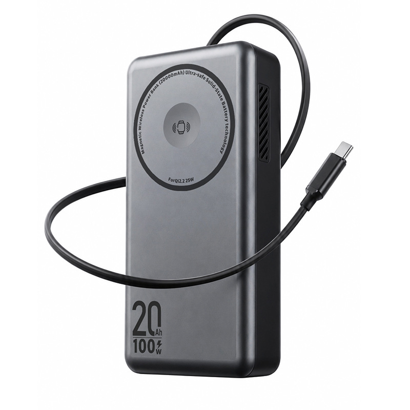 qi2.2 semi-solid magnetic charging bank 20000mAh retractable cable 100W laptop power bank