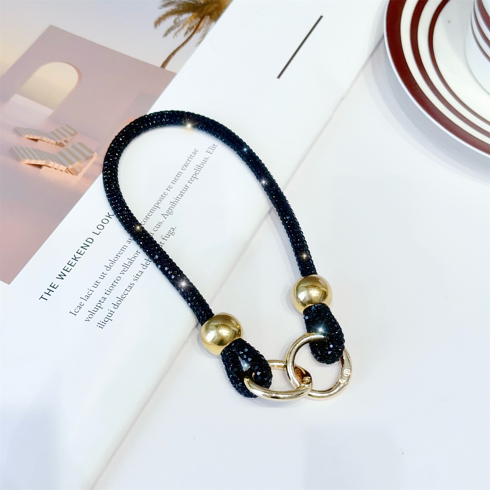 Luxury Rhinestone Wrist Strap Short Double Buckle Anti-loss Chain Hand Strap Beaded Phone Strap New