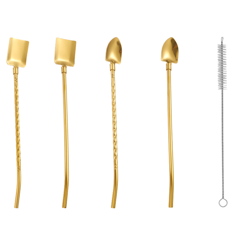 304 stainless steel straw spoon threaded watermelon spoon shovel straw spoon beverage coffee stirring spoon dessert spoon