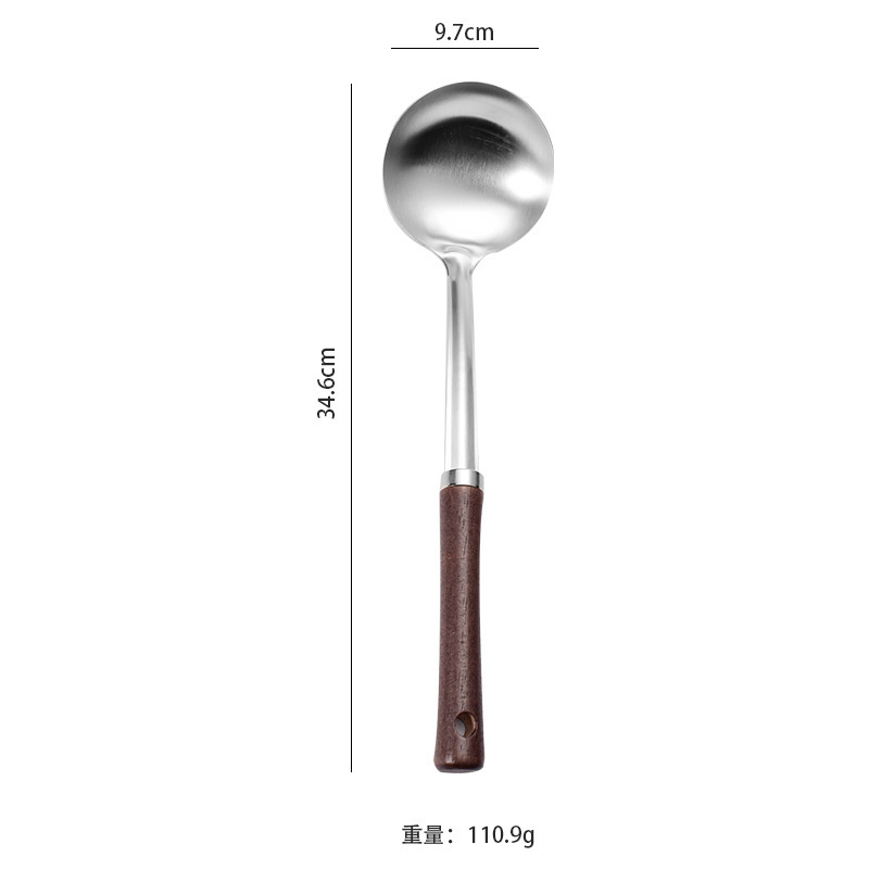 304 spatula set stainless steel solid wood wok spatula thickened anti-scald spatula soup spoon kitchen home wok spatula soup spoon