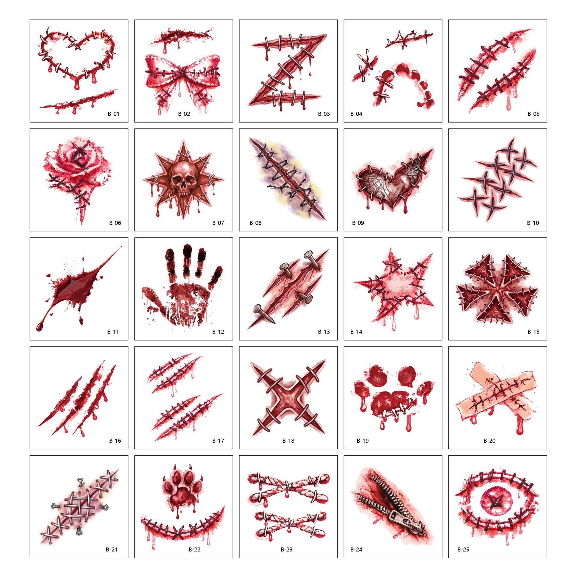 New Scar Knife Wound Tattoo Sticker Halloween Party Waterproof Tattoo Sticker Custom Blood Scar Makeup Sticker