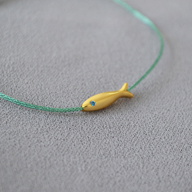 French blue silk thread woven golden koi small fish simple ultra-fine bracelet hand rope stack