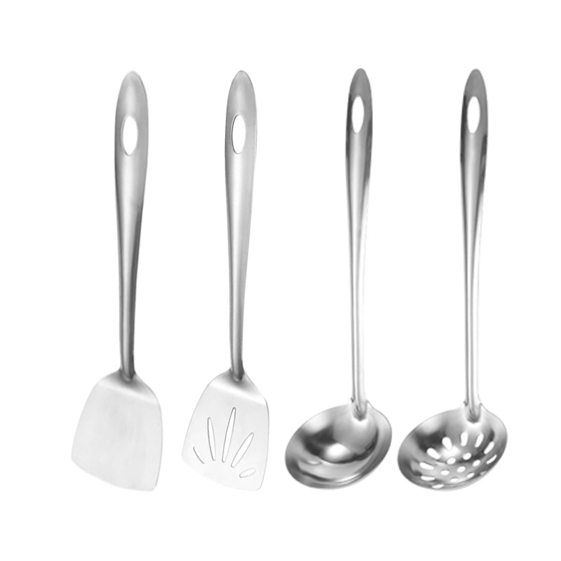Stainless steel soup spoon slotted spoon thickened soup spoon soup ladle restaurant long-handled hot pot spoon cooking spatula slotted spatula set