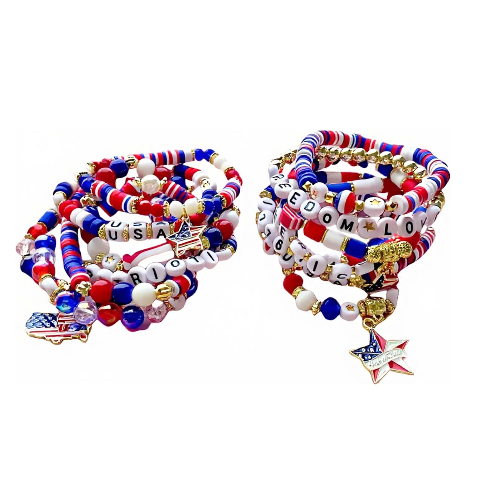 American Flag Bracelet Five-pointed Star Pendant Love Red White Blue USA Independence Day Multi-layer Elastic Bracelet