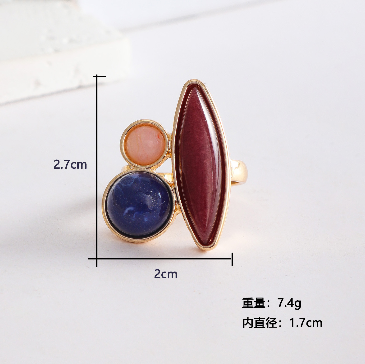 Original Design Wind Accessories Natural Stone Inlaid Metal Ring Women