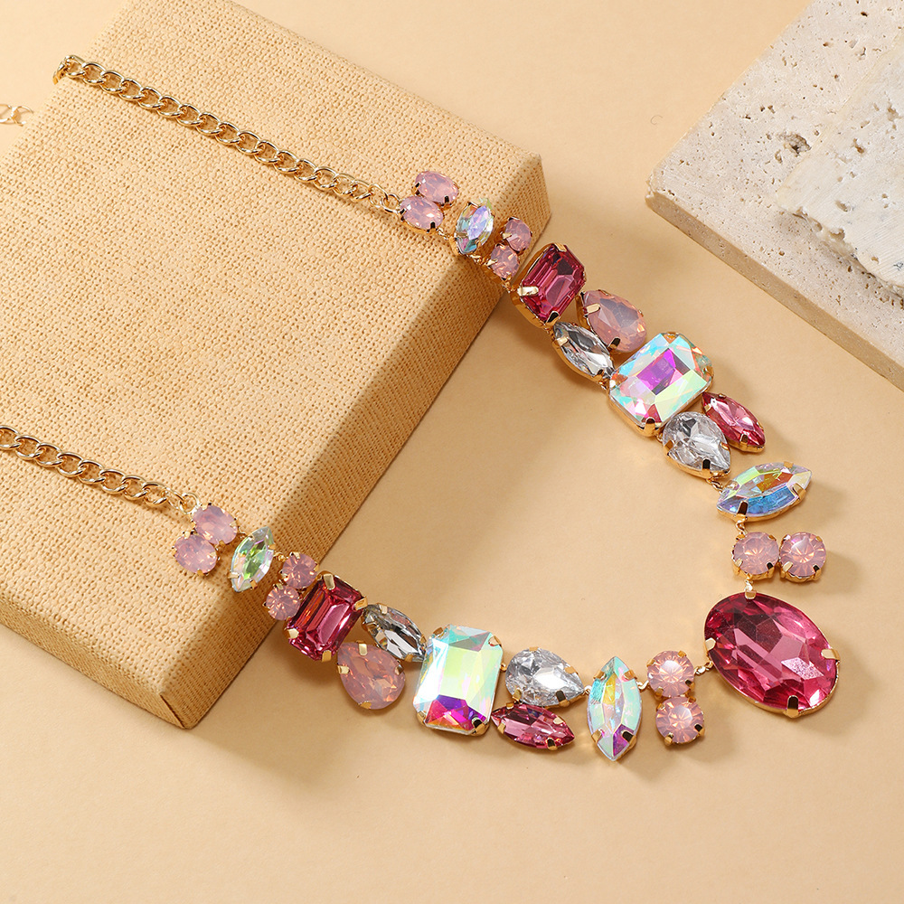 Colorful diamond necklace for women exaggerated banquet collarbone chain crystal necklace