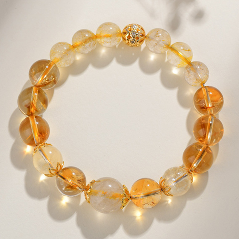 Natural Crystal Golden Hair Crystal Double-loop Bracelet Yellow Crystal Freeform New Chinese Style Original Women's Buddha Bead Bracelet