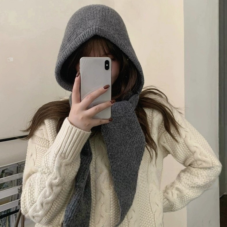Export~Balaclava hat scarf integrated ear-protecting wool knitted wool hat women warm